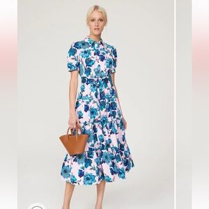 Diane Von Furstenberg Floral Blue and Pink Dress With Tie Back